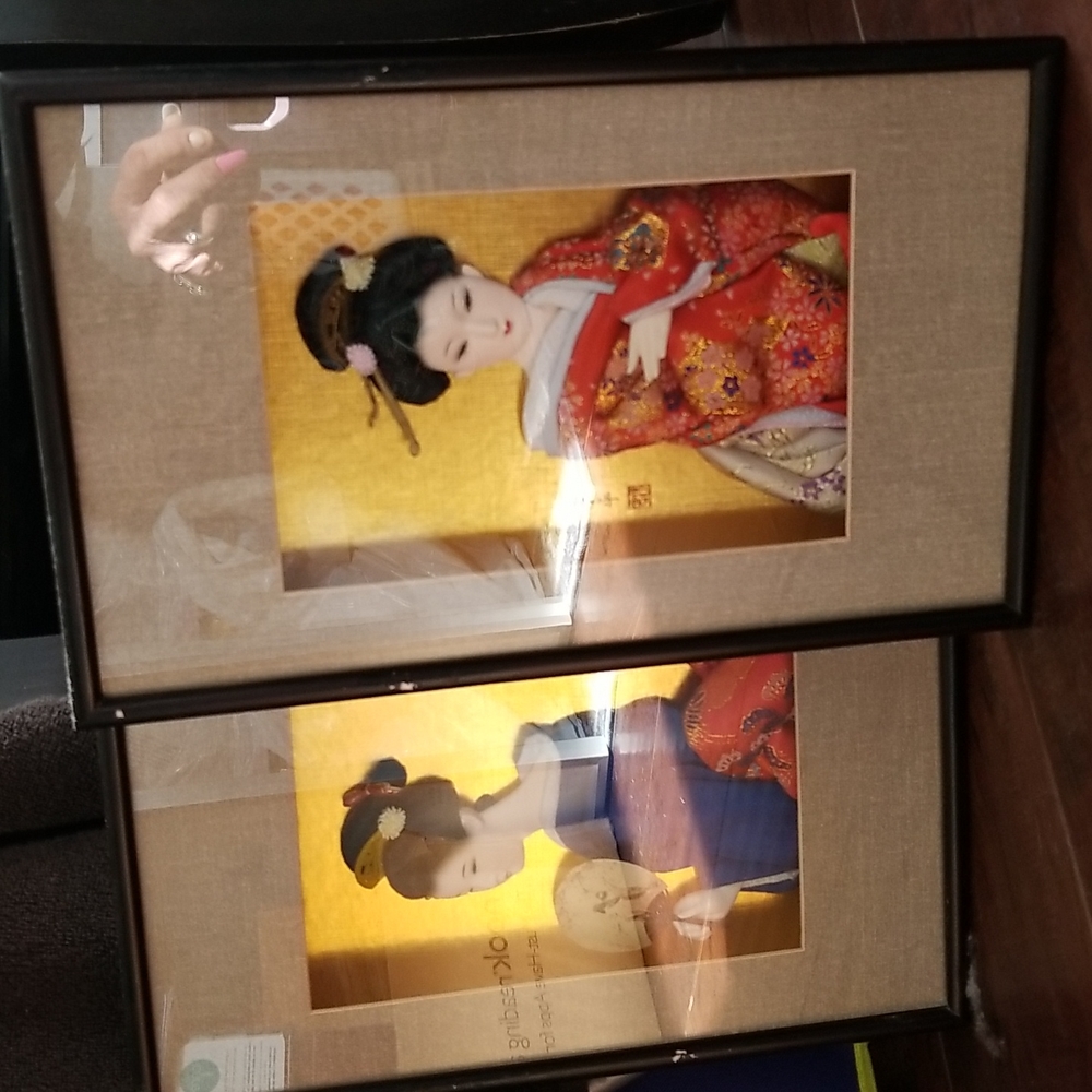 Pair of Japanese Geisha Doll Shadow Boxes